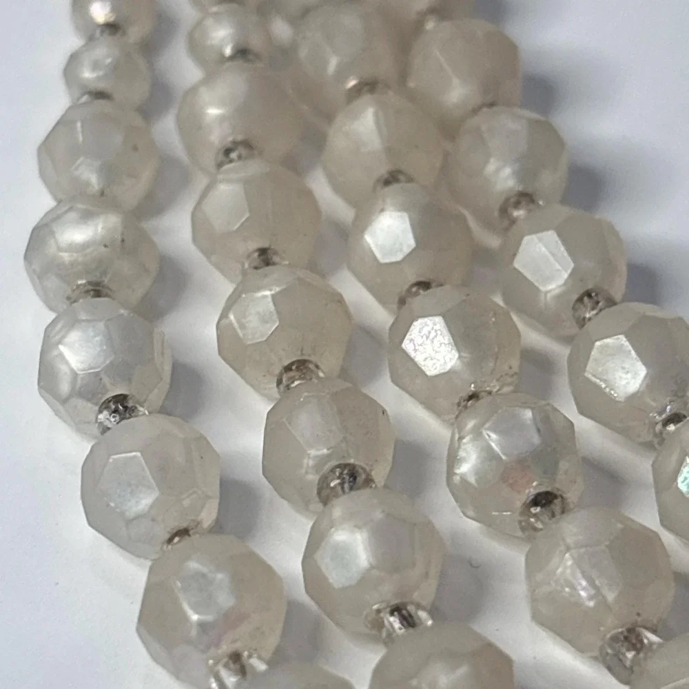 Vintage 4 Strand AB Faceted Faux Pearl Lucite Bead Necklace Adjustable 18